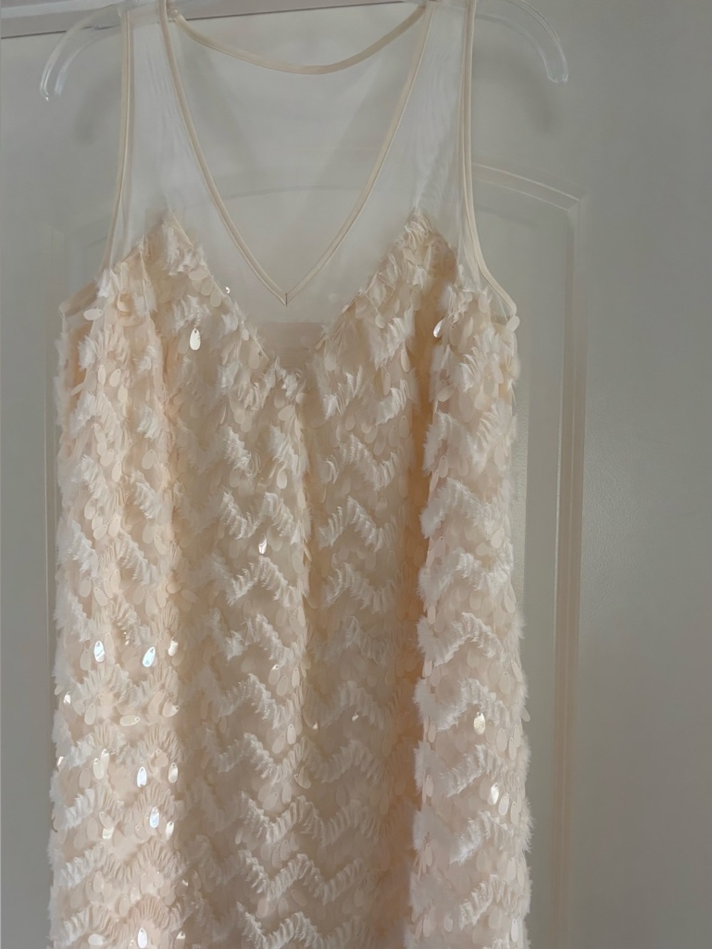 Maeve Cream Sequin & Feather-Textured Slip